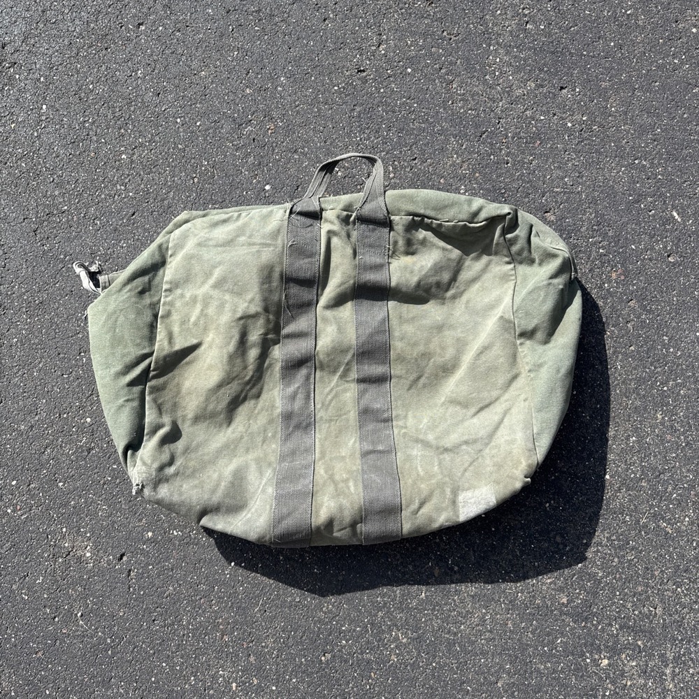 Vintage US Military Flyers Kit Bag B-4 Sage Green Canvas Duffle 1980s Distressed